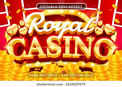 royal casino 3d text effect and editable text effect with an illustration of a stack of coins