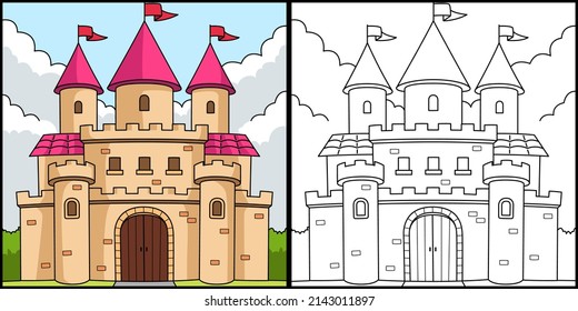 Royal Castle Coloring Page Colored Illustration