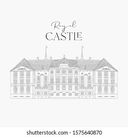 The Royal castle, hand drawn engraving vector illustration isolated, vintage style for touristic postcard, printing, calendar template