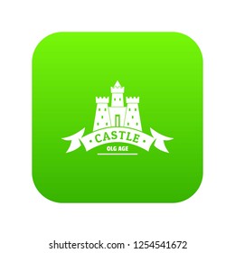 Royal castle icon green vector isolated on white background