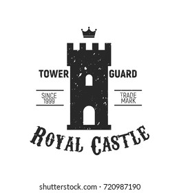 Royal Castle logo - Castle, tower icon. Grunge texture.