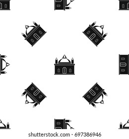 Royal castle pattern repeat seamless in black color for any design. Vector geometric illustration