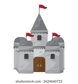 Royal castle with red flags. Vector illustration