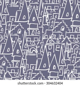 Royal Castle with towers seamless pattern. Vector background of old buildings