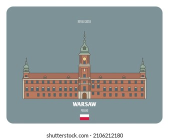Royal Castle in Warsaw, Poland. Architectural symbols of European cities. Colorful vector 