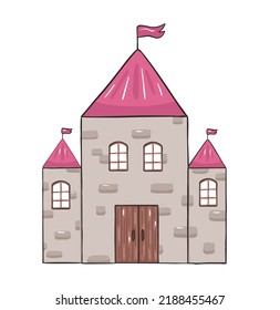 Royal castle wth flags in cartoon style