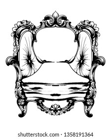 Royal chair Vector. Royal style decotations. Victorian ornaments engraved. Imperial furniture decor illustrations line arts