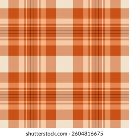Royal check seamless fabric, t-shirt pattern plaid background. Spanish textile vector texture tartan in orange and light colors palette.