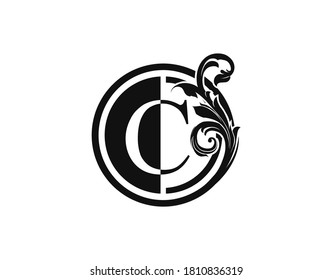 Royal Circle C Letter Floral Logo. Luxury C Swirl Logo Icon.