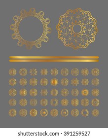Royal circle design elements. Golden  texture. Golden  mandala on gray background