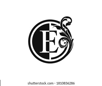 Royal Circle E Letter Floral Logo. Luxury E Swirl Logo Icon.