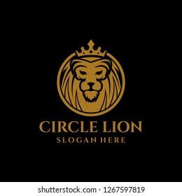 Royal Circle Lion King Crown vector logo design illustration template