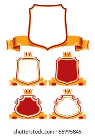 Royal classic emblems. Shield, ribbon and crown heraldic symbols. 2 colors simple version.