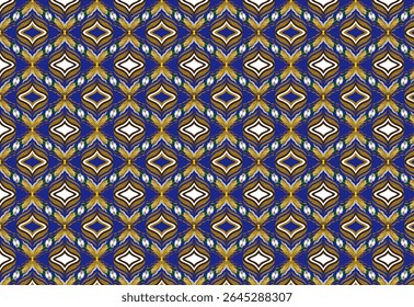 Royal classic seamless fabric pattern with leaves, wheat, and an eagle. Natural earth tones on a blue background. Luxurious, organic, perfect for textiles and decor