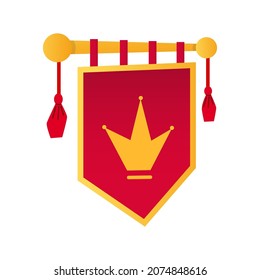 Royal coat of arms - modern flat design style single isolated object. Neat image of red flag with gold crown. An attribute of power, a distinctive sign of the kingdom. The main symbol of monarch