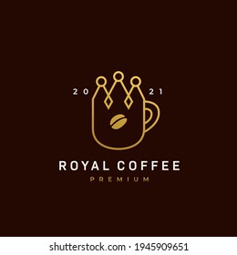 Royal coffee logo, king coffee logo, coffee cafe icon with crown shape mug