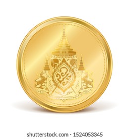 Royal Coin Of King Rama X Of Thailand, Thai Language On The Coin Is Mean Coronation 2019 , Vector Illustration.
