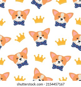 Royal Corgi Background seamless vector repeat pattern with crowns. Wallpaper, backdrop, red white and blue. svg