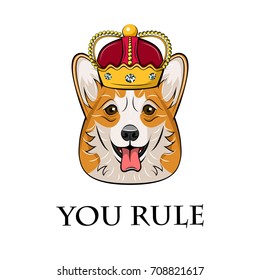 Royal Corgi With A Crown Vector Illustration isolated on white background