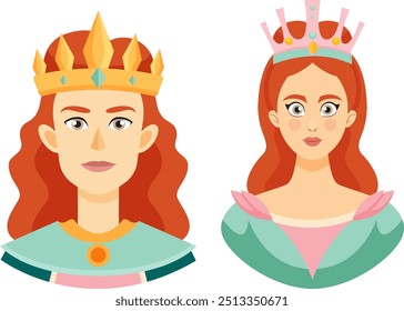 Royal couple with crowns and regal attire