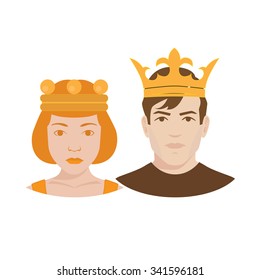 royal couple. king and queen with crowns vector illustration.