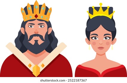 Casal real em trajes tradicionais e coroas