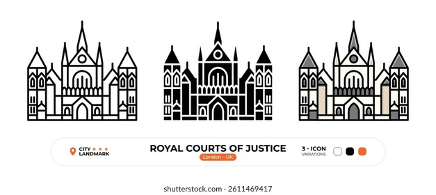 Royal Courts of Justice Line Icon. London, UK, Landmark, Silhouette, Color Vector, Editable Stroke.
