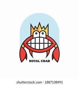 Royal crab logo design. Vector illustration of abstract cute smiling funny crab with crown isolated on white background