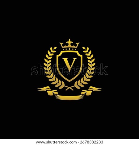 Royal Crest Crown Shield Letter V Logo Design Vector Template
