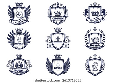 Royal Crest Emblem Collection Vector Illustration Art