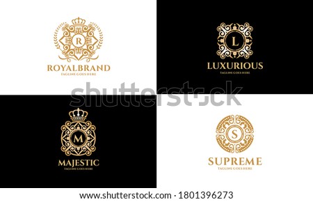 Royal Crest Letter Logo Design Collection - Luxury Gold Monogram Icon Set - Golden Initial Symbol - Elegant Monogram Vector Illustration