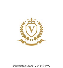 Royal Crest Letter V Logo design vector template