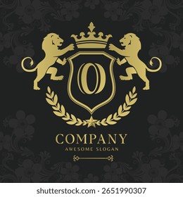 Royal Crest Lion Shield Logo with Crown and Laurel Luxury Monogram Emblem