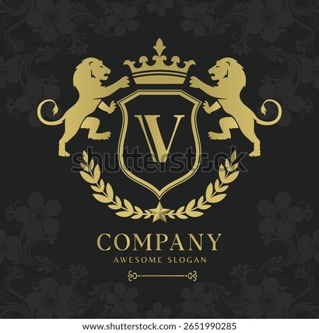 Royal Crest Lion Shield Logo with Crown and Laurel Luxury Monogram Emblem