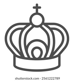 Royal crown cap line icon, headwear and hat concept. Vector graphics. Crown of king or tsar sign on white background, outline style icon for mobile or web design