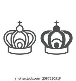 Royal crown cap line and solid icon, headwear and hat concept. Vector graphics. Crown of king or tsar sign on white background, outline style icon for mobile or web design