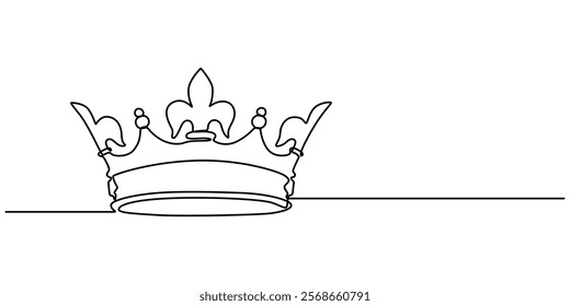 Royal Crown continuous line drawing. Simple king crown outline design concept. Vector illustration, continuous line art drawing of king's crown, Crown in one continuous line drawing. One line poster. 