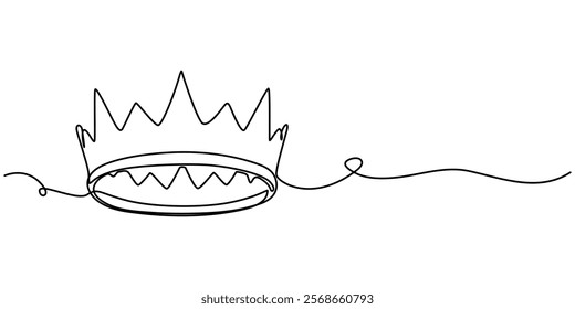 Royal Crown continuous line drawing. Simple king crown outline design concept. Vector illustration, continuous line art drawing of king's crown, Crown in one continuous line drawing. One line poster. 