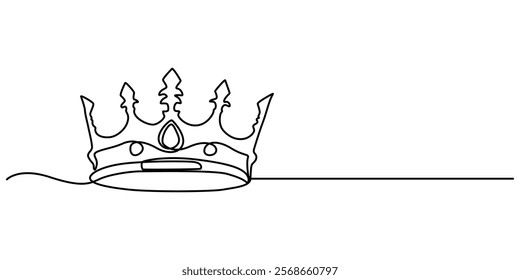 Royal Crown continuous line drawing. Simple king crown outline design concept. Vector illustration, continuous line art drawing of king's crown, Crown in one continuous line drawing. One line poster. 