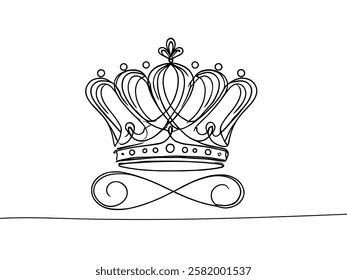 Royal Crown continuous line drawing. Simple king crown outline design concept. Vector illustration 