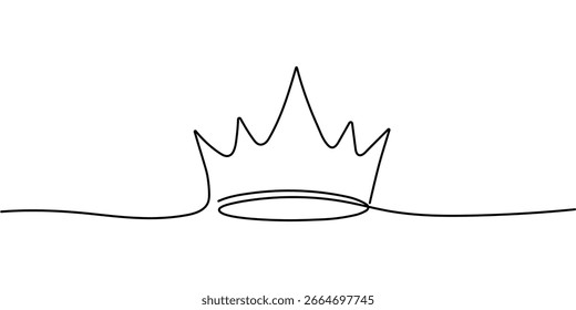 Royal Crown durchgehende Linie Zeichnung. Einfaches Design-Konzept der Königskronenkontur. Vektorgrafik minimalistisches Design, handgezeichnet. Bearbeitbarer Strich