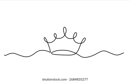 Dibujo de línea continua de la Corona Real. Concepto de diseño de contorno de corona de rey simple. Ilustración vectorial diseño minimalista dibujado a mano. Trazo editable	