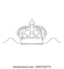 royal crown Continuous one line drawing. Simple king crown line art design
