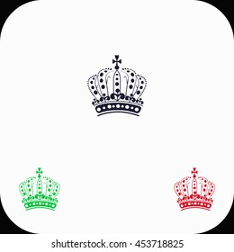 Royal Crown Doodle Hand Sketch style Illustration set. Blue, green, red icon.