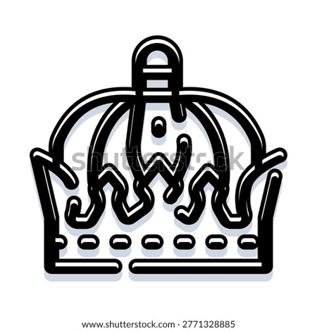 Royal crown doodle line icon depicting a hand drawn regal crown symbolizing monarchy, authority, leadership, power and success in a simple black and white outline on white background