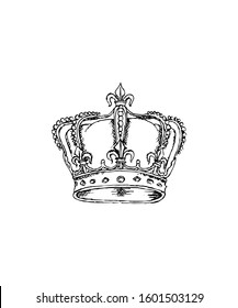 Royal crown drawing sketch. Hand drawn design vector illustration.