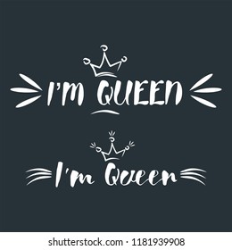 Royal crown drawn by hand in the style of doodle. I am queen. Element for drawing greeting cards, promotional items for girls and women.