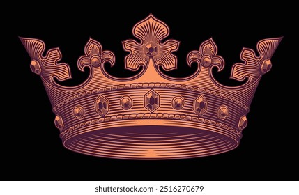 The Royal Crown. Editable hand drawn illustration. Vector vintage engraving. Isolated on black background. 8 EPS