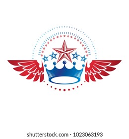 Royal Crown emblem. Heraldic Coat of Arms decorative logo isolated vector illustration. Ancient logotype in old style on white background.