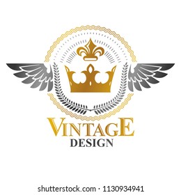 Royal Crown emblem. Heraldic Coat of Arms decorative logo isolated vector illustration. Ancient logotype in old style on white background.